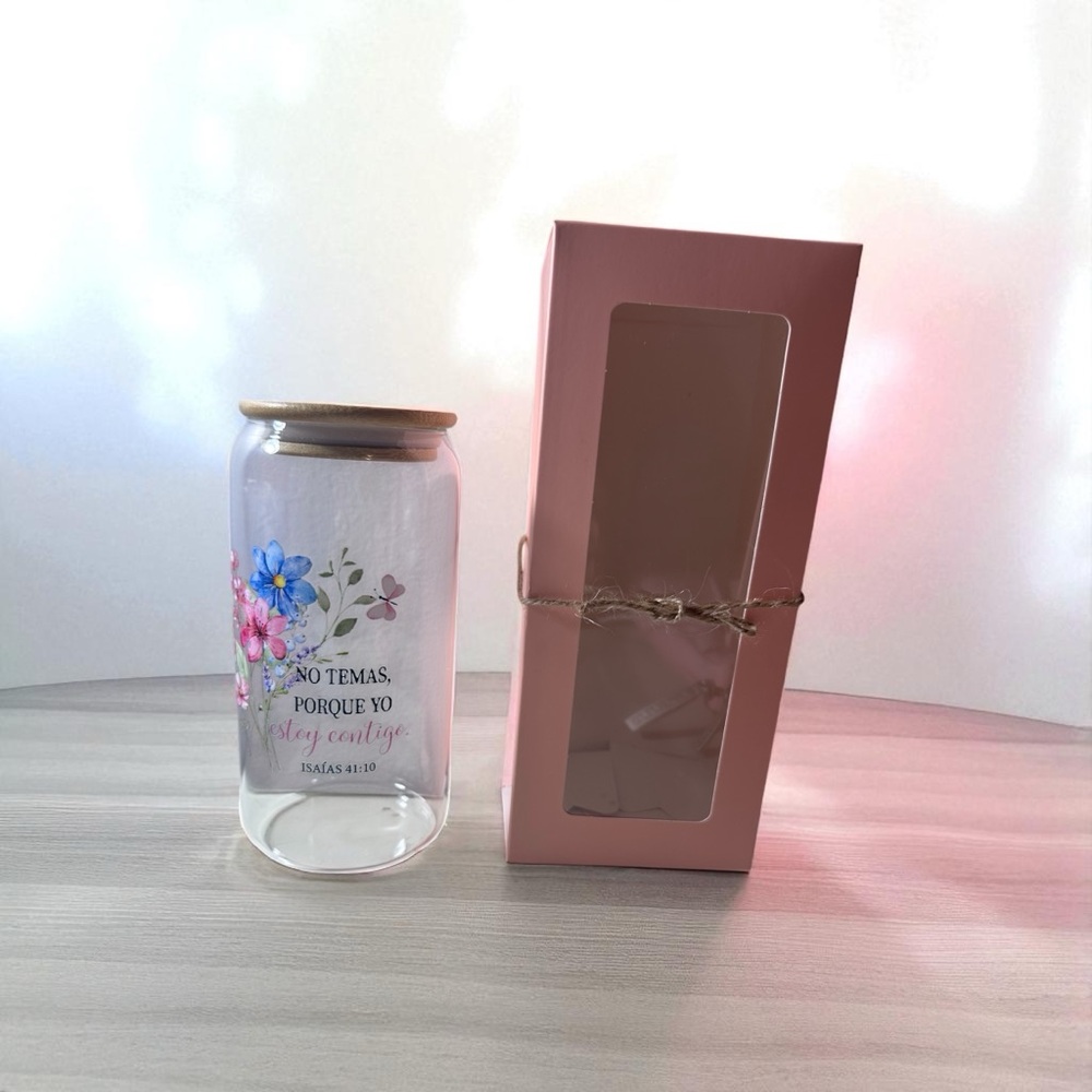 Floral Glass Jar with Pink Box